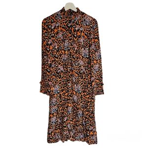 Esqualo Orange Leopard Print Mock Neck Midi Dress